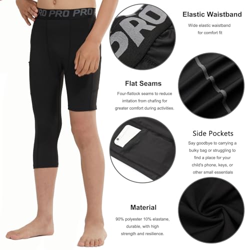 LANBAOSI Youth Boys Compression Pants One Leg 3/4 Leggings for Basketball Kids Sports Soccer Athletic Tights Baselayer4