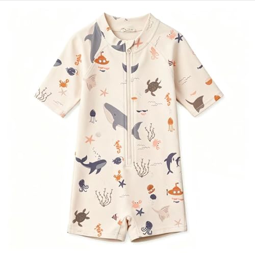 Image of Boys One Piece Swimsuit Whale Dolphin Bathing Suit Zipper Rash Guard Kid Short Sleeve Swimwear Shark Beach Wear UPF50+