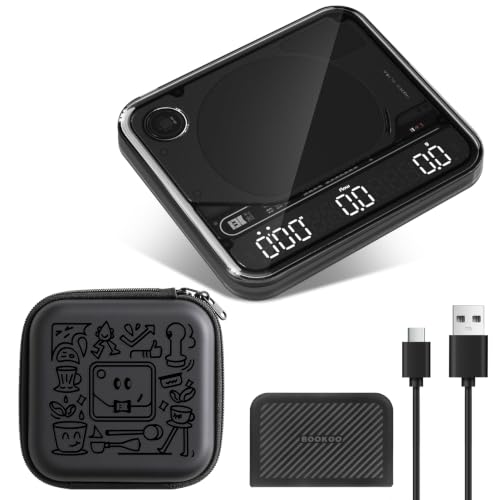 BOOKOO Themis Ultra Coffee Scale + Silicone Protective Case, 0.1g Espresso Scale with Timer & Flow Rate & Auto Mode Bluetooth App Sync, Rechargeable Pour Over Scale Kit