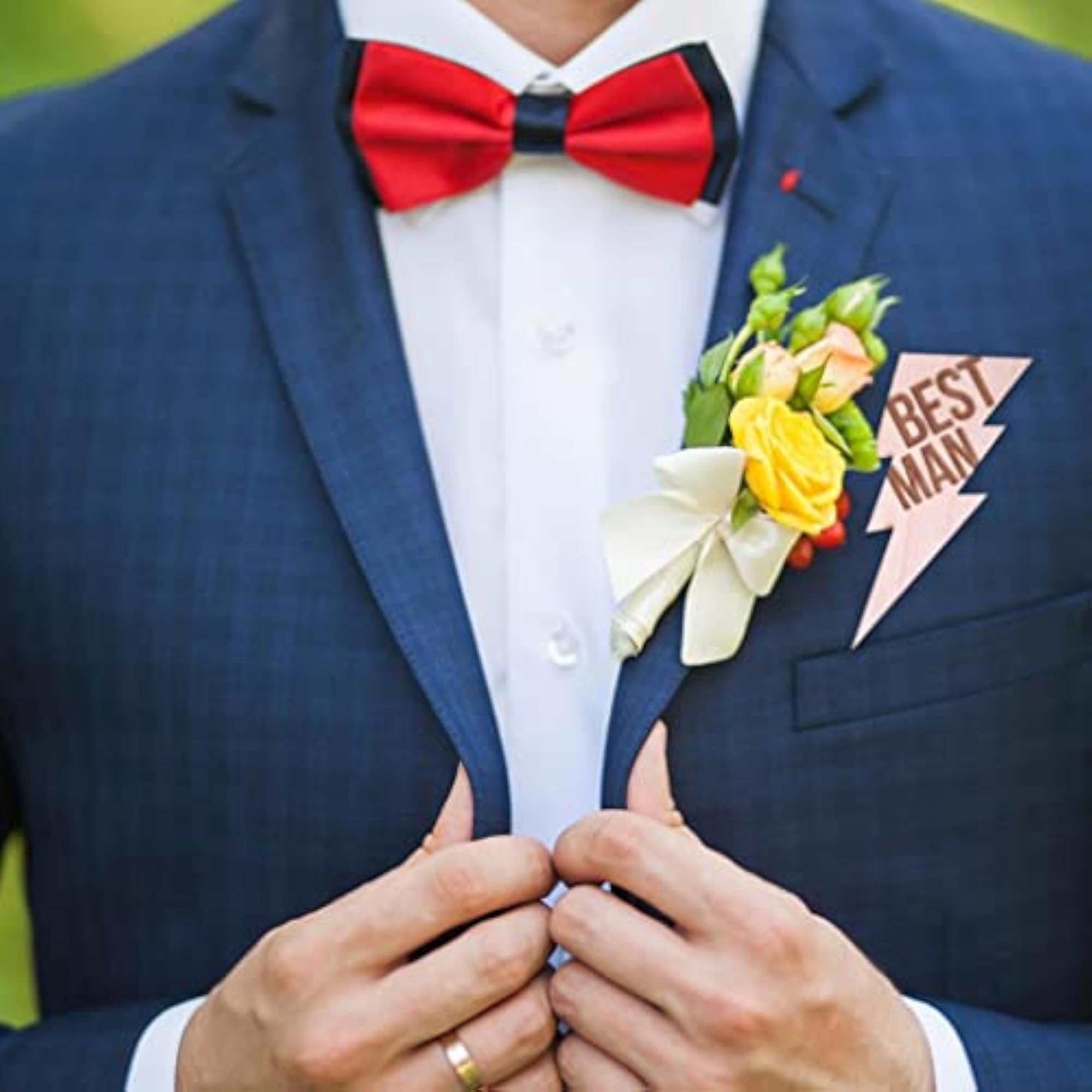 Men's Wooden Lightning Style Best Man Brooch for Rustic Weddings