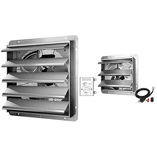 Ipower Shutter Exhaust Fan Aluminum, High Speed 1190 Rpm, 3368 Cfm, 1-Pack, Silver & 12 Inch Shutter Exhaust Fan Aluminum High Speed 1620Rpm, 940 Cfm, Silver, With Adjustable Programmable Thermostat #TOP14