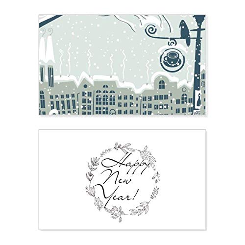 Tarjeta de Año Nuevo con mensaje de bendición y un elegante diseño de árbol de la nieve invernal