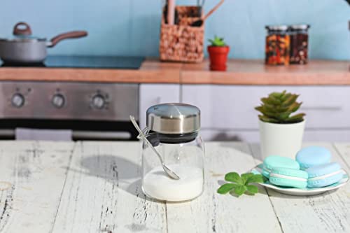 J&M Design Sugar Bowl With Lid And Spoon Creamer & Dispenser Bowls Set For Kitchen Countertop Coffee Bar Accessories Containers Glass Milk Carton 7Oz Holder Sugar Container Jar Stainless Steel Lid #TOP1
