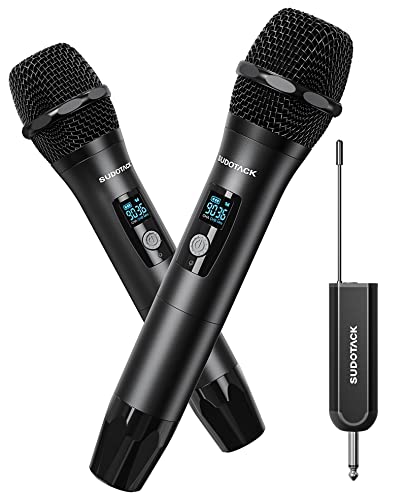 Sudotack Wireless Microphone, [Clear Sound][Plug & Play] Metal Uhf Dual Cordless Handheld Dynamic Mic With Rechargeable Receiver,1/4'' Output, For Karaoke Singing, Dj, Party, Church, 200Ft(Swp-A20) #TOP17