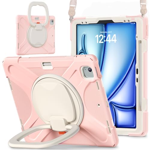 SCSVPN Case for iPad Air 13 inch M4/ M3/ M2 (2026/2025/2024) & iPad Pro 12.9 Case 6th/5th/4th/3rd Gen 2022 2021 2020 2018, Protective Cover w/Pencil Holder, Rotate Stand/Handle, Shoulder Strap, Pink by SCSVPN - Used condition - US$29.99
