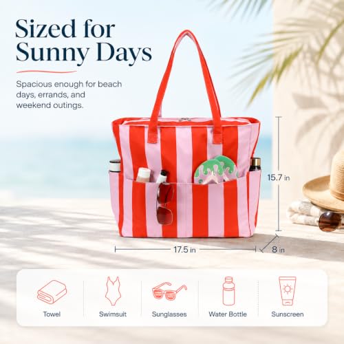 Image of LEDAOU Large Beach Bag Women Waterproof Sandproof Zipper Beach Tote Pool Bag for Swim Gym Grocery Travel with Wet Pocket