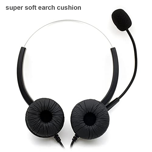 Telpal Telephone Headset, Hands-Free Call Center Noise Cancelling Corded Binaural Headset Headphone 4-Pin Rj9 Crystal Head Mic Microphone Desk Phone -Telephone Counseling Services,Insurance, Hospitals #TOP6