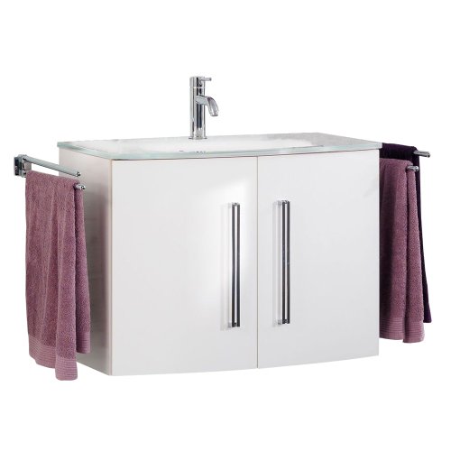 Preisvergleich Produktbild FACKELMANN Waschtisch Lugano inkl. Glasbecken, Hochglanz weiß