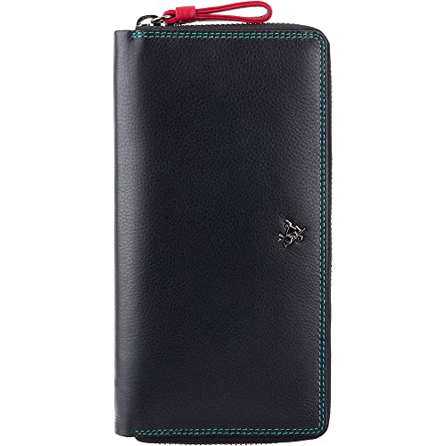 Portefeuille pour femme en cuir RFID compact noir multicolore bifold