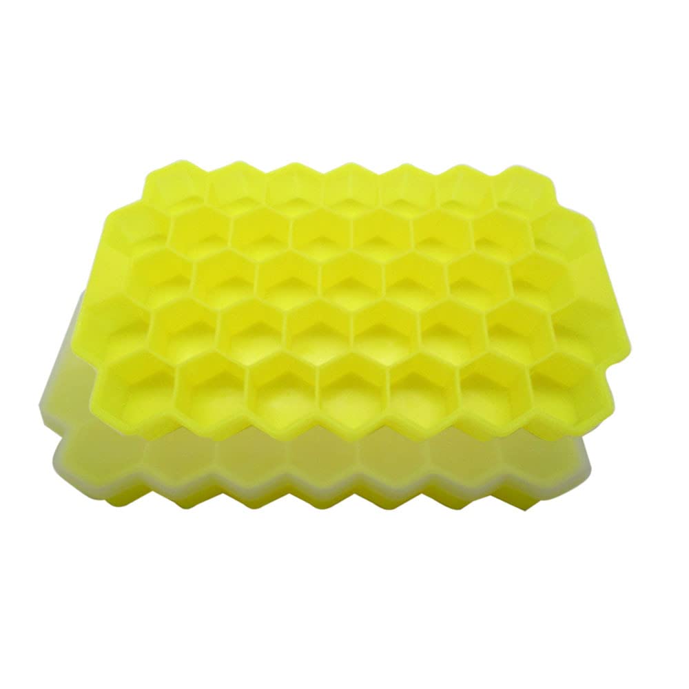Gadgetime USA 2 pack Honeycomb ice tray with Cover - Fun Shaped Mold for Freezer, Cocktails - Stackable, BPA & Odor Free - Silicone - Yellow