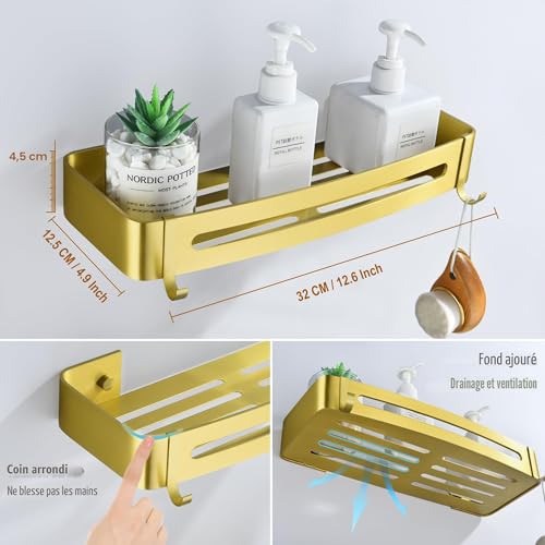 Serviteur de douche or brossé en métal haut de gamme durable HNVNER - 7