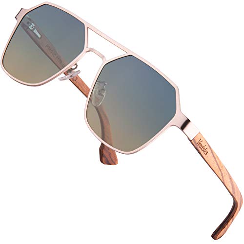 Verdster Gafas de Sol de Acero Inoxidable Prague con Patillas de Triple Capa de Madera