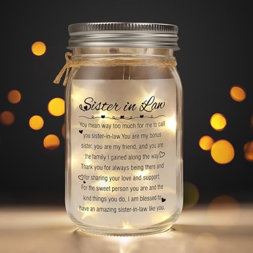 Image of Sister-in-Law Mason Jar Night Light,Sister-in-Law Gifts for Women Best Sister-in-Law Birthday Gifts for New Sister-in-Law Thanksgiving Christmas