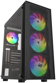 Oversteel Aeris - Gaming PC Case Compatible with Micro ATX and ITX Boards, 2 120mm RGB Fans Included, Mesh Front Panel, 2 Dust Filters, Tempered Side Glass, USB 3.0, White