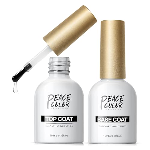 PEACECOLOR Top and Base Coat Set- 2Pcs 10ML No Wipe Gel Top Coat and Base Coat Set,Shine Finish Long Lasting Nail Art Manicure Pedicure for Home DIY & Nail Salon