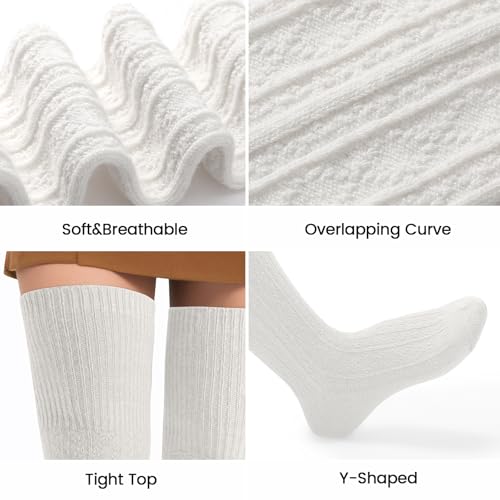 Pleneal Thigh High Socks for Women - Long Over Knee Socks Knee-High Boot Stockings Leg Warmers, White4