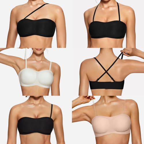 OEAK Womens Strapless Bras Push Up Bandeau Bra Non Slip Wireless Supportive Padded Bras Seamless Comfortable Tube Bra3