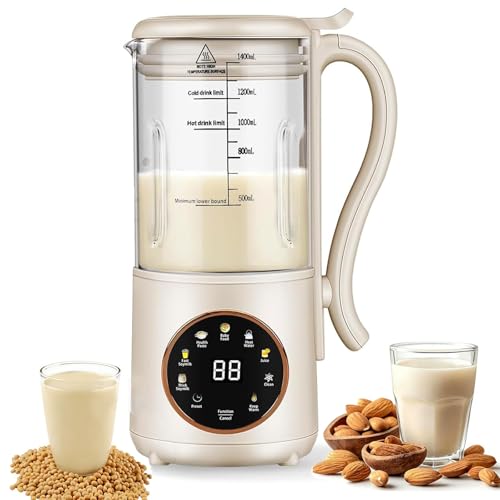 Máquina Para Hacer Leche de Nueces 8 en 1, Máquina Para Hacer Leche de Soja Automática de 1400 Ml con Autolimpieza, Función de Mantener Caliente y Calentar, Máquina Para Hacer Leche de Avena Para Soja