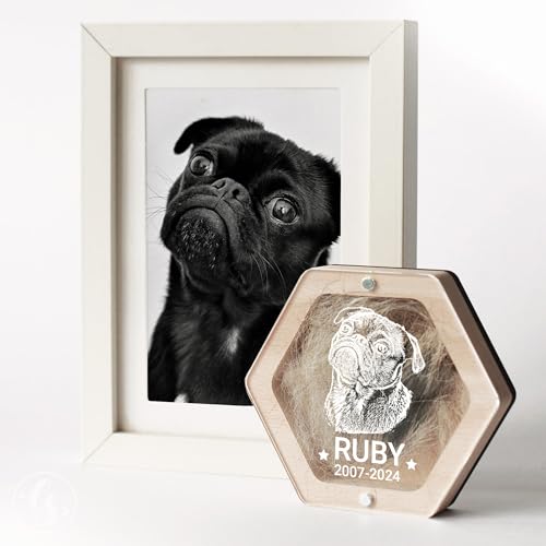 Image of Personalized Pet Hair Keepsake Box for Dog and Cat Fur - Engraved Wood Memorial Box - Unique Customized Gift for Loss of Furry Friend Wooden (Light Diamand Clear Lid, With Photo)