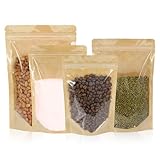 100 Pcs Stand Up Kraft Bags With Window Clear Resealable Food Storage (Kraft, 3.94×5.91 inch)