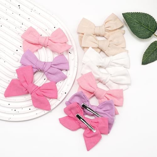 Image of CELLOT 20 Pieces Girls Hair Bows Linen Fabric Bows Alligator Clips Hair Accessories for Little Girls Toddlers Kids and Teens(Pink)