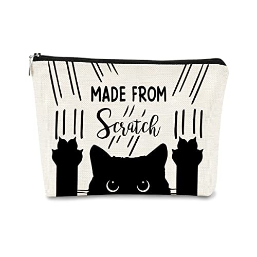 Cat Made From Scratch Funny Kitty Kitten Paw Makeup bag,Cosmetic Bag Zipper Travel Toiletry Bag Best Gift Idea for Cat Lovers Teen Girls,Cat Owners Gifts,Birthday Christmas's Gift