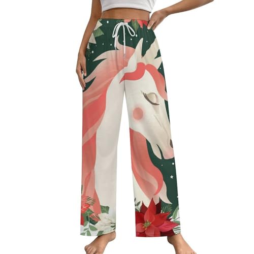Pantalon de pyjama femme licorne et fleurs en taille S avec poches pratiques