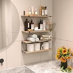 Fixwal 3+1 Tier Bathroom Floating Shelves Over Toilet, 15.8in Farmhouse Rustic Wood Shelves, Wall Decor for Bathroom, Living Room,Bedroom and Kitchen (Rustic Brown) - Image 5