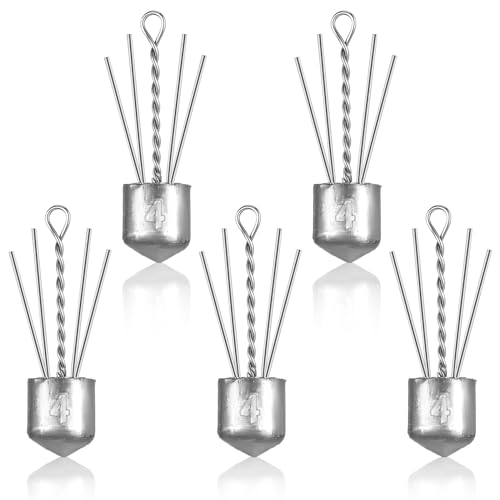 Jenaai Sputnik Sinker Long Tail Surf Fishing Weights Spider Weights for Saltwater Equipment Fishing Ocean Beach Casting Fishing Bottom Holder, Silver(4 oz,5 Pcs)