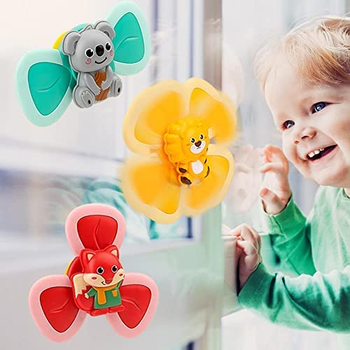 YLTTZH 3 Pcs/Set Baby Suction Cup Spinning Tops Toy for Kids,Fidget Spinners Pop Toys,Teething Autism Bath Toys,Car Rattles Sensory Tub Toys,Toddler Spin Toys Birthday Gifts for Boys Girls