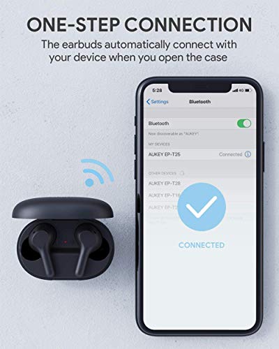 AUKEY Cuffie Bluetooth 5 Bassi Potenziati, Auricolari Senza Fili con Ricarica Rapida USB-C, IPX5 Impermeabili, Riproduzione di 25 Ore Touch Control Microfoni Integrati