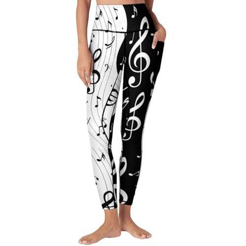 Muishi Piano Keys Yoga Pants with Pockets, Tummy Control, L