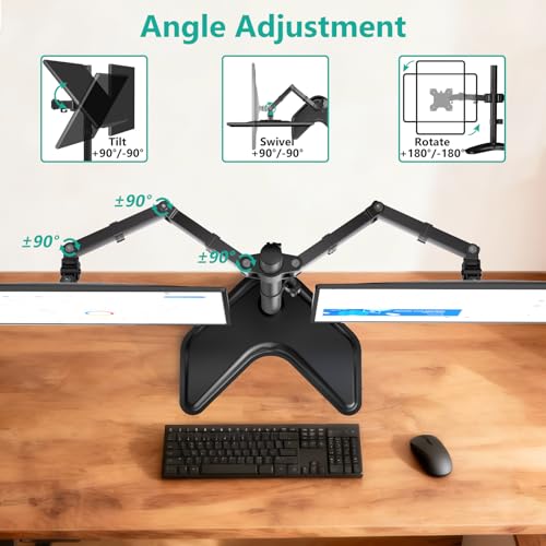 Image of WALI Free Standing Dual Monitor Stand up to 27 Inch, MF002, Black | Monitor Arm for 2 Monitors up to 10 kg Each, Adjustable with Swivel Tilt Rotation, Ergonomic, Space Saving, VESA 75 /100mm