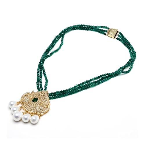 Agates vertes rondes à facettes bijoux collier 3 brins pendentif perle - 6