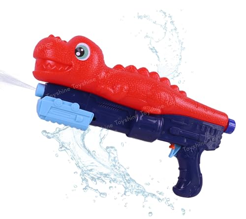 Image of Toyshine Dino Design 500cc Tank Capacity Upto 30ft Shooting Long Range High Air Pressure Spray Water Gun for Summer Swimming Pool Party Holi Water Toy Gun for Girls Boys Kids 3+, Red