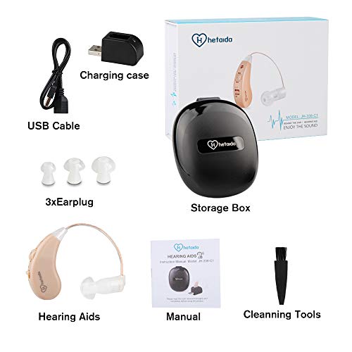 Hetaida Hearing Aids, Hearing Amplifiers for Seniors, Enhancer for Hearing Loss, Rechargeable Sound Amplifier, Digital Noise Reducing to Aid and Assist Hearing (Fit to Either Ear), Parents Gift