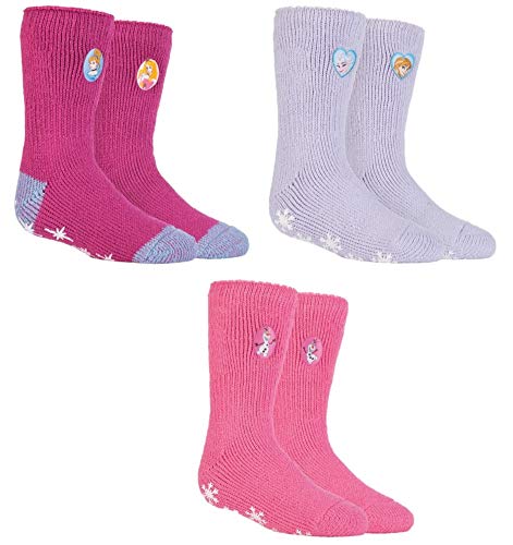 HEAT HOLDERS 3 Pairs Girls Thermal Licensed Character Slipper Grip Socks UK 12½-3½ EUR 31-36 (3 Pairs Girl Set)