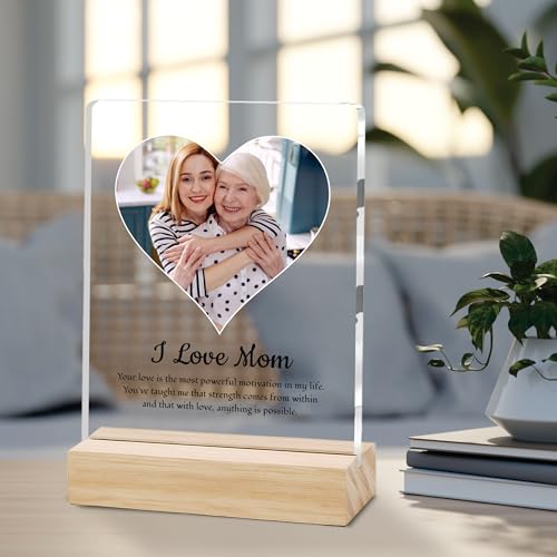 Image of Giftplease Customized Photo Frame With Wooden Stand | Personalised Printed Photo & Text Frame | Gift For Mom | Birthday | Mother's Day | (Transparent, 6x8 Inches, Tabletop) m 09