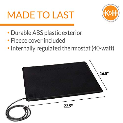 K&H Pet Products Original Lectro-Kennel Outdoor Heated Dog Pad With Free Cover Black Medium 16½” X 22½”, Waterproof Dog Cat Heating Pad Warming Mat Anti Chewy Cord For Outside Animals #TOP1