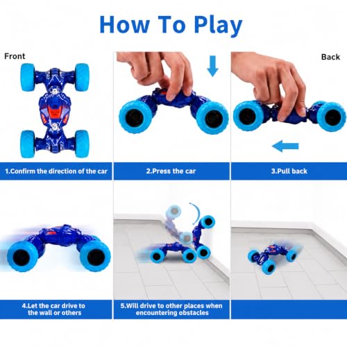 Image of Pull Back Monster Telescopic Stunt Car Toy for Kids 3+ | 360 Flip & Roll Action | Double-Sided Friction Powered Off Road Monster Truck, Random Colour- Pack of 1 (Monster Telescopic Car)