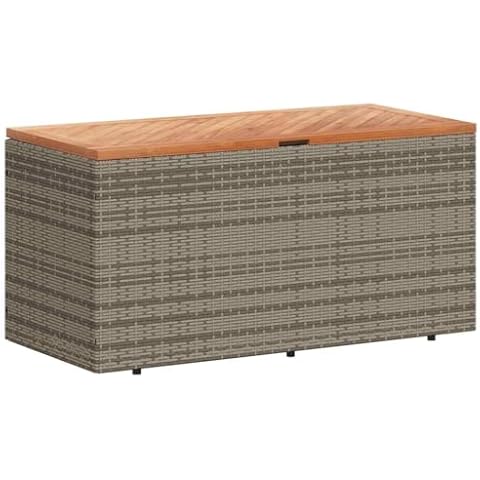 vidaXL Grey Rattan and Wood Garden Storage Bench Cover