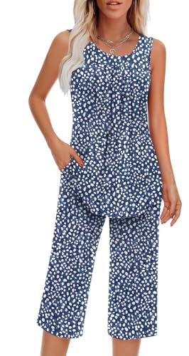 Image of Findsweet Women Pajamas Sets Loungewear Soft Sleepwear Two Piece Summer Sleeveless Pjs Tank Top Pants with Pocket S-4XL