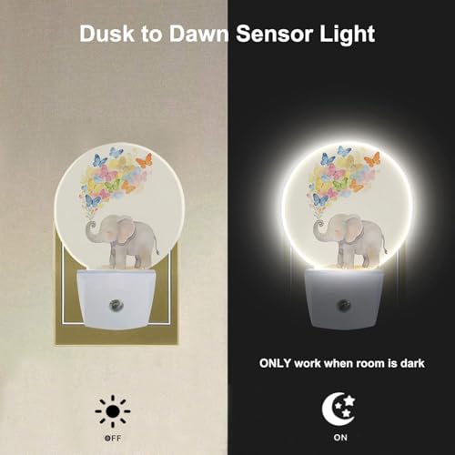 Image of Cute Elephant Night Light Happy Birthday Elephant Nursery Animal Plug-in Nightlight Energy Saving 0.5W LED Lighting for Boys Girls Men Women