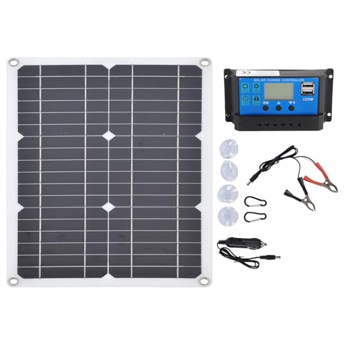Panel Solar Monocristalino, 20W, 42x28 cm - Cargador Solar Portátil con Puerto USB Dual, Controlador 10A, Para Actividades al Aire Libre