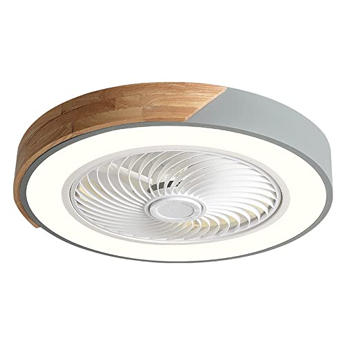 SYAXVOM Ventilador de Techo Nordic Ultrafino de Madera Art con Luces LED Invisibles, Montaje Empotrable para Sala de Estar, 3 Colores, Velocidades, Silencioso, Lámpara de Araña