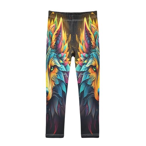 Toddler Girls Leggings Printed Yoga Pants Leggings Blue Yellow Wolf for Kids