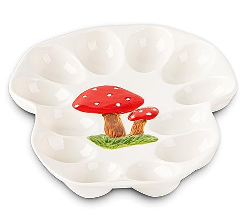 dgudgu Mushroom Deviled Egg Platter Ceramic Egg Tray For Deviled