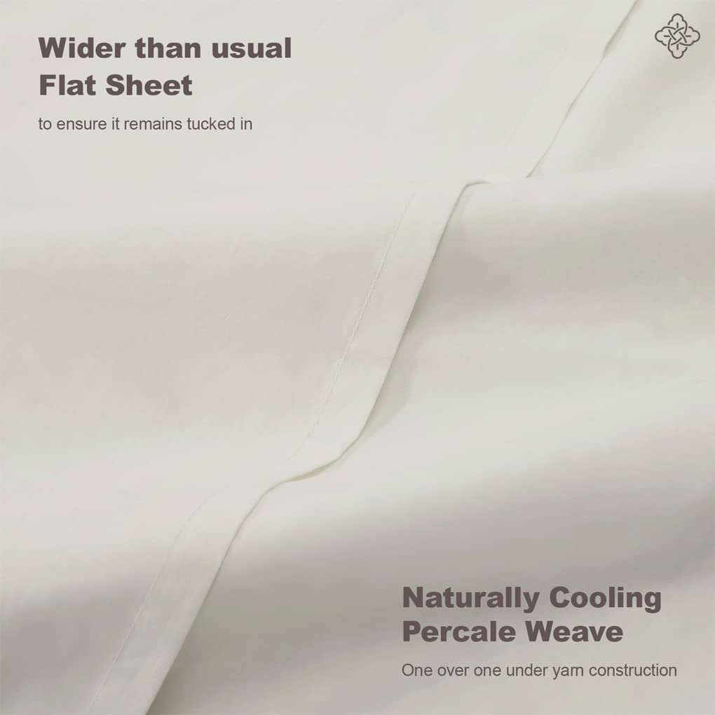 BIOWEAVES 100% Organic Cotton Percale Weave Sheets Queen â€“ Crisp, Soft & Naturally Cooling, 300 Thread Count GOTS Certified Sheets for Queen Size Bed with 17â€? Deep Pocket â€“ 4 Piece Set, Ivory