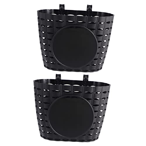 2Pcs Kids Plastic Bicycle Basket Front Handlebar for Boys and Girls, Detachable Storage Bike Basket Crafts Bike Decoration Accessories Kit Black