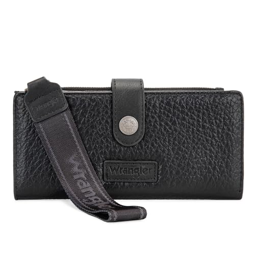 Image of Montana West X Wrangler Black Minimalist Wallet for Women Ladies Female Card Cases & Money Organizers Wristlet with Wallet Large Clutch with Coin Purse Smooth Zipper and Rfid Lining